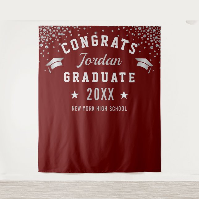 Tapiz Fondo de cabina de fotos de graduación de burdeos  (Anverso)