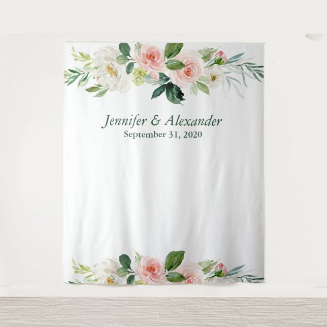 Tapiz Fondo de cabina fotográfica de boda boho floral ro (Anverso)