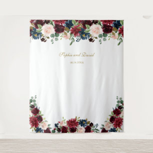 Tapiz Fondo de cabina fotográfica de boda floral azul de