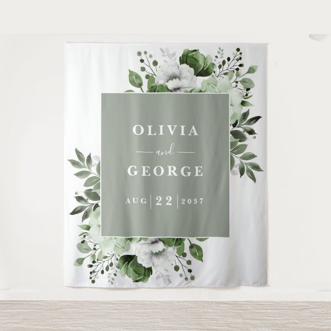 Tapiz Fondo de cabina fotográfica floral de acuarela en  (Anverso)