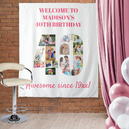 Tapiz Fondo de Colaje de Fotos Rosa para Fiesta de Cumpl