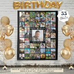 Tapiz Fondo de Collage de fotos Birthday 55<br><div class="desc">Cree un fondo de fiesta de cumpleaños a color personalizado con una pantalla de recuerdos de fotos utilizando esta plantilla de collage de fotos fácil de subir con 55 fotos cuadradas de él o ella a lo largo de los años para celebrar cualquier cumpleaños de edad. La muestra muestra FELIZ...</div>