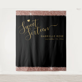 Tapiz Fondo de Confeti Brillo Rose Gold Negro Sweet 16