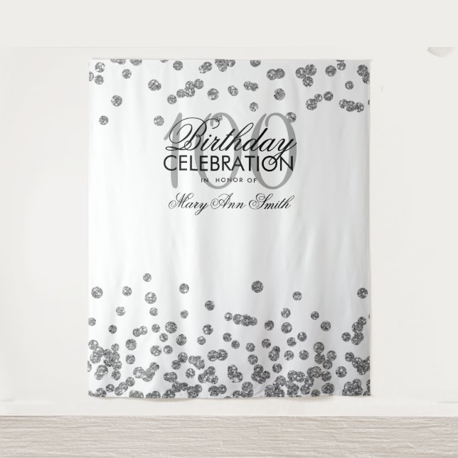 Tapiz Fondo de Cumpleaños 100 Aniversario Plata Blanco C (Anverso)