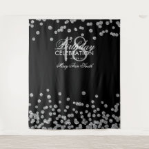 Fondo de Cumpleaños 18 Años Plata Negro Confeti