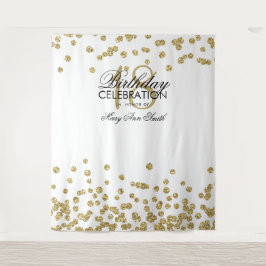 Tapiz Fondo de Cumpleaños 18 Dorado Blanco Confeti