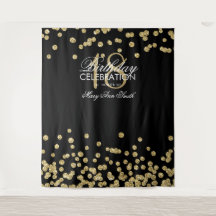 Fondo de cumpleaños 18 dorado negro confeti