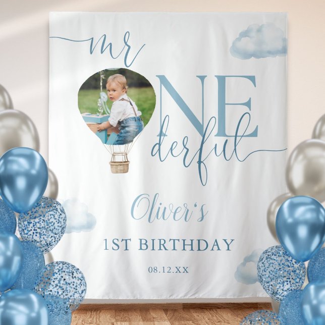 Tapiz Fondo de Cumpleaños 1er Mr Onederful Foto Globo (Mr Onederful Photo Balloon 1st Birthday Backdrop)