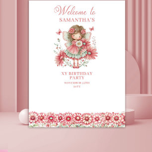 Tapiz Fondo de Cumpleaños 2 Rosa Floral Hada Encantadora