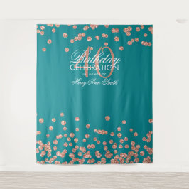 Tapiz Fondo de Cumpleaños 40 Rose Gold Teal Confeti
