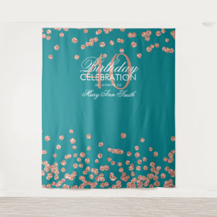 Tapiz Fondo de Cumpleaños 40 Rose Gold Teal Confeti