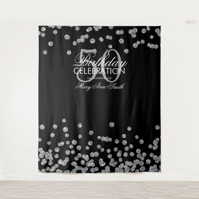 Tapiz Fondo de Cumpleaños 50 Aniversario Plata Negro Con (Anverso)