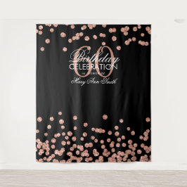 Tapiz Fondo de cumpleaños 60 Rose Gold Black Confetti