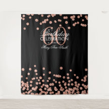 Fondo de cumpleaños 60 Rose Gold Negro Confeti