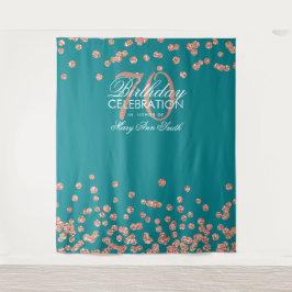 Tapiz Fondo de cumpleaños 70 Rosa Oro Verde Teal Confeti