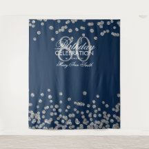 Fondo de cumpleaños 80 años plata azul marino conf