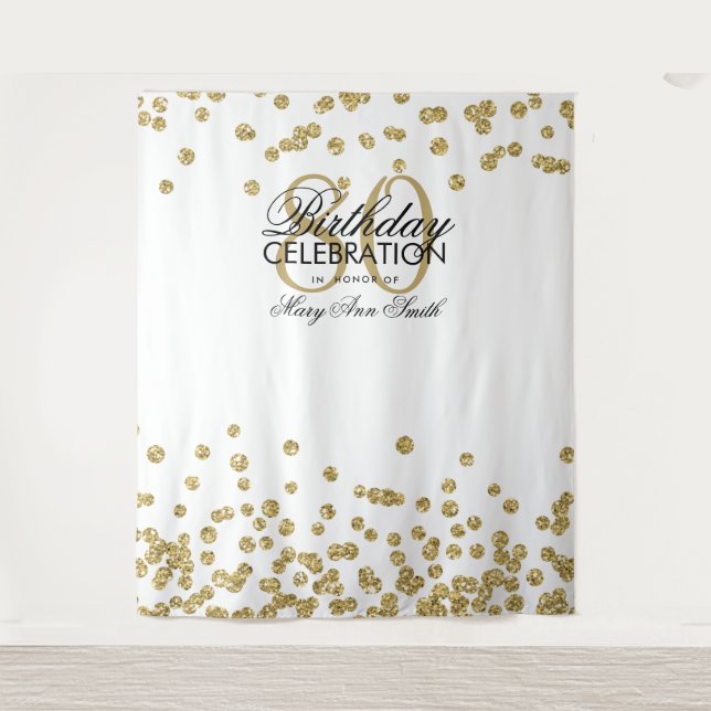 Tapiz Fondo de Cumpleaños 80 Dorado Blanco Confeti (Anverso)