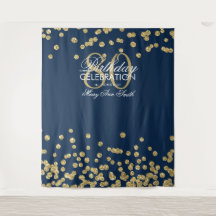 Fondo de cumpleaños 80 dorado confeti azul marino