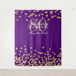 Tapiz Fondo de Cumpleaños 80 Gold Purple Confeti
