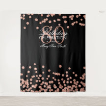 Fondo de cumpleaños 80 Rose Gold Black Confetti