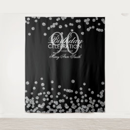 Tapiz Fondo de Cumpleaños 90 Años Plata Negro Confeti