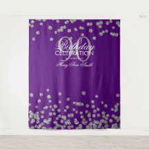 Fondo de Cumpleaños 90 Años Plateado Morado Confet