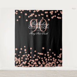Tapiz Fondo de cumpleaños 90 rosa oro negro confeti