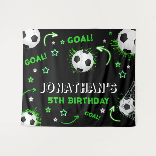 Tapiz Fondo de Cumpleaños con Balón de Fútbol (Anverso (horizontal))