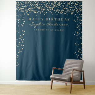Tapiz Fondo de cumpleaños con confeti Glam Gold para cua