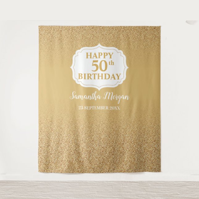 Tapiz Fondo de cumpleaños con gradiente de brillo blanco (Anverso)