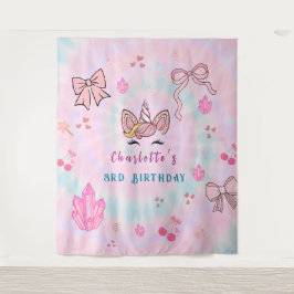 Tapiz Fondo de Cumpleaños con Lazo Coquette de Unicornio