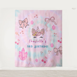 Tapiz Fondo de Cumpleaños con Lazo Coquette de Unicornio