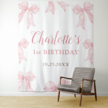 Fondo de cumpleaños Coquette con lazo rosa