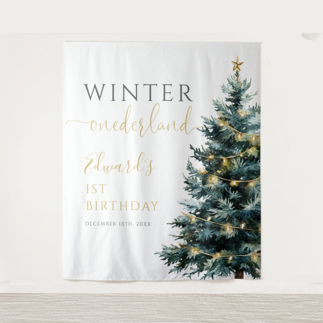 Tapiz Fondo de Cumpleaños de Invierno Onederland 1er Cum (Anverso)