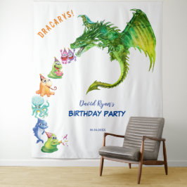 Tapiz Fondo de Cumpleaños de Monstruos Dragón Suave
