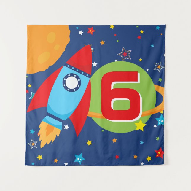 Tapiz Fondo de cumpleaños de nave espacial cuadrada (Anverso)