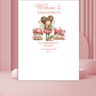 Tapiz Fondo de Cumpleaños de Niña Floral Rosa Hada Encan