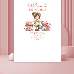 Tapiz Fondo de Cumpleaños de Niña Hada Linda Floral Rosa