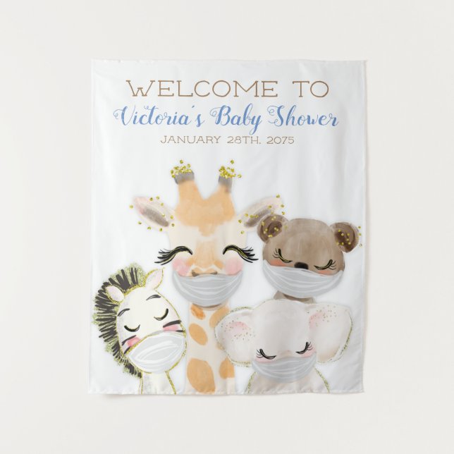 Tapiz Fondo de Cumpleaños de Niño con Animales con Másca (Anverso)