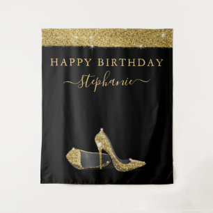 Tapiz Fondo de cumpleaños de Purpurina Gold High Heels