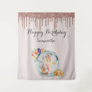 Tapiz Fondo de Cumpleaños de Sirena de Oro Rosa Cabina d
