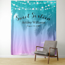 Fondo de Cumpleaños Luau Tropical Teal Rosa Sweet