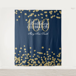 Tapiz Fondo de cumpleaños número 100 dorado azul marino