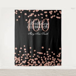 Tapiz Fondo de cumpleaños número 100 rosa oro negro conf