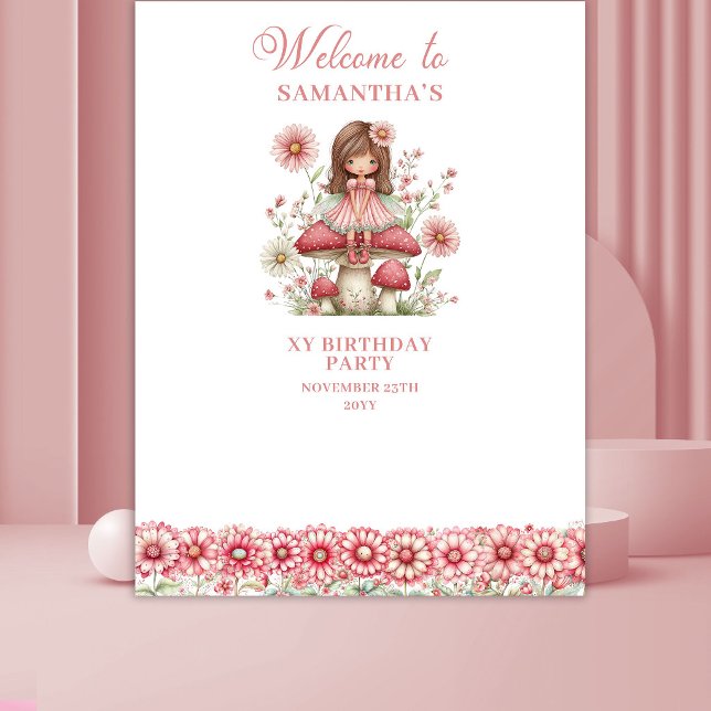 Tapiz Fondo de Cumpleaños Número 4 Lindo Hada Floral Son (Blush Floral Fairy Cute 4th Birthday Backdrop)