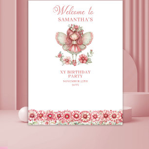 Tapiz Fondo de Cumpleaños Número 5 Fantasía Floral Hada