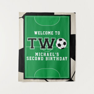 Tapiz Fondo de Cumpleaños Número Dos de Fútbol