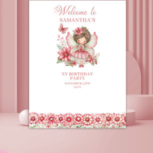 Tapiz Fondo de Cumpleaños Pastel Floral Hada Linda para 