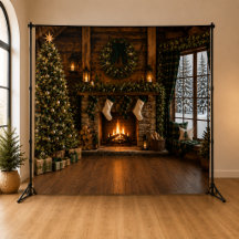 Fondo de decorado de chimenea rústica de Navidad p