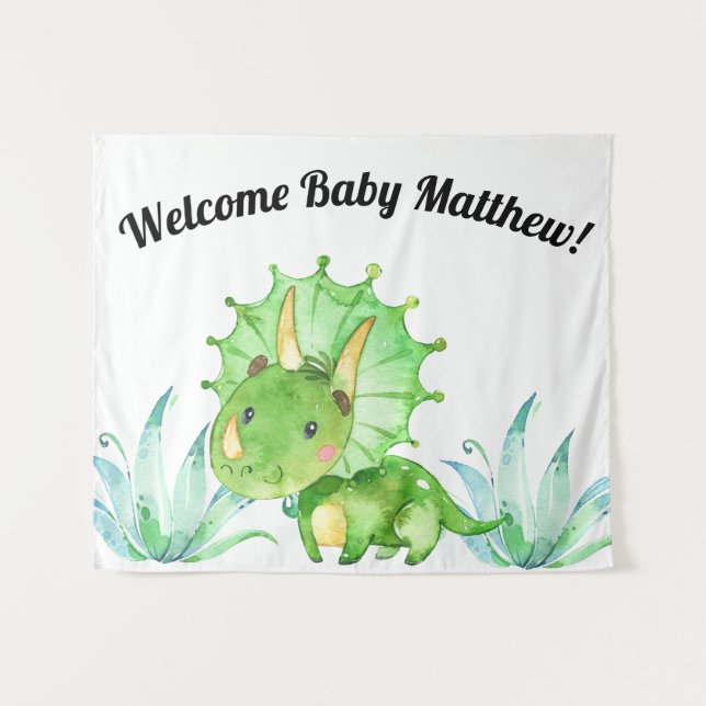 Tapiz Fondo de Dinosaur Baby Shower Boy (Anverso (horizontal))
